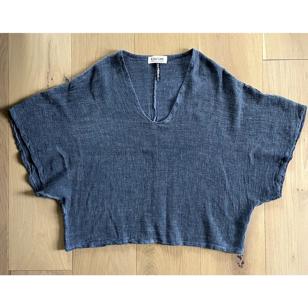 Karim Collections Italy Linen Blend Top - Bluish Grey